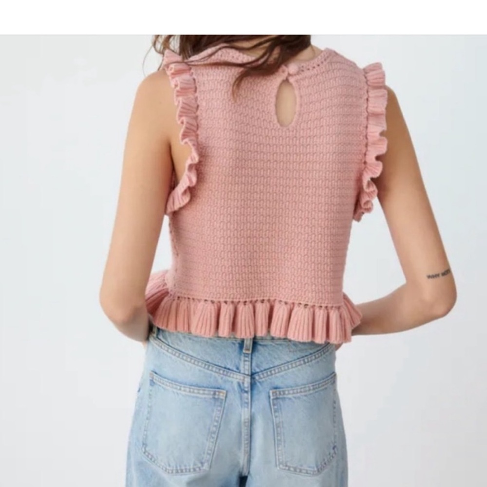 Zara Pink Ruffled Knit Top - Picture 3 of 5